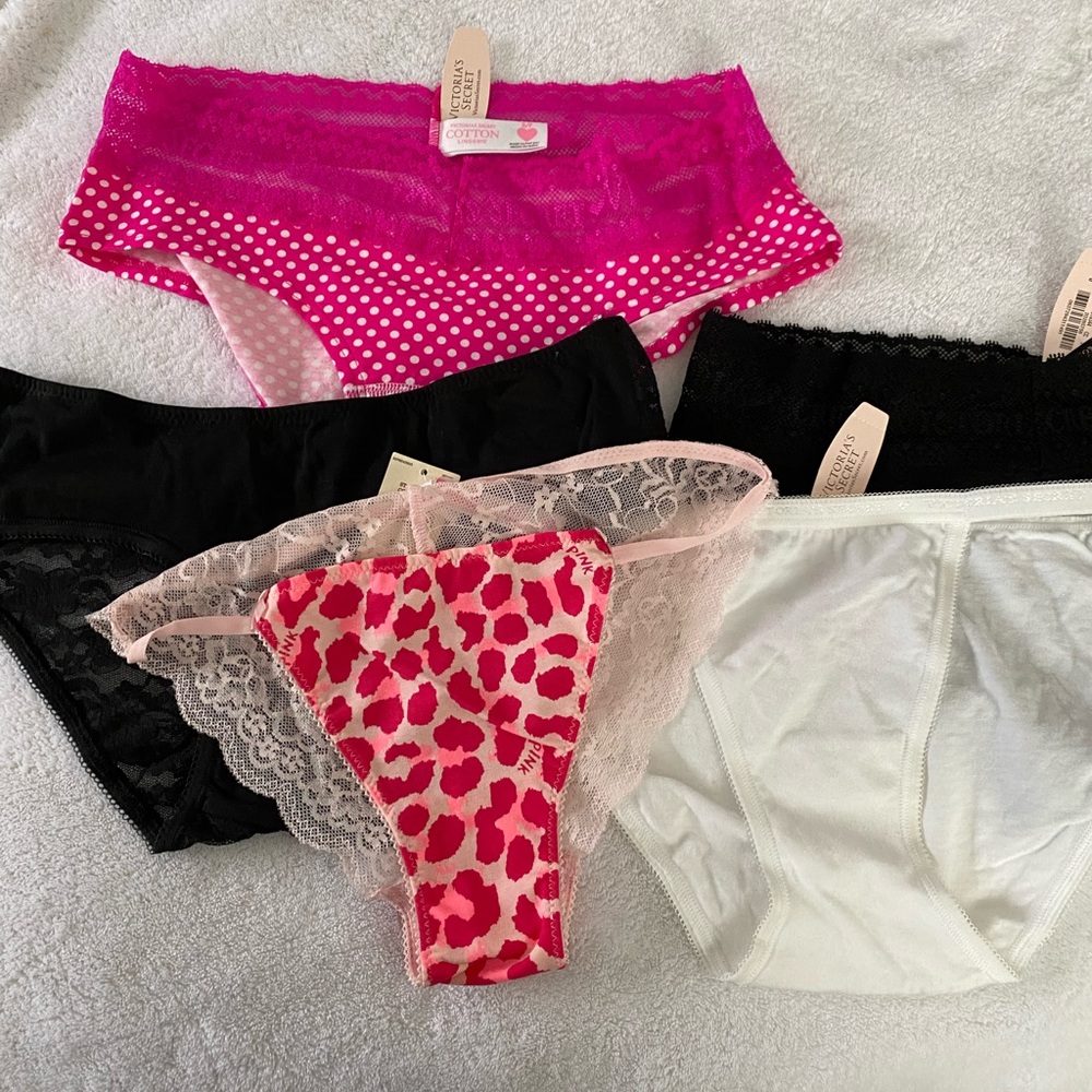 Lot of 5 VS panties, NWT, various styles, all have cotton crotch.